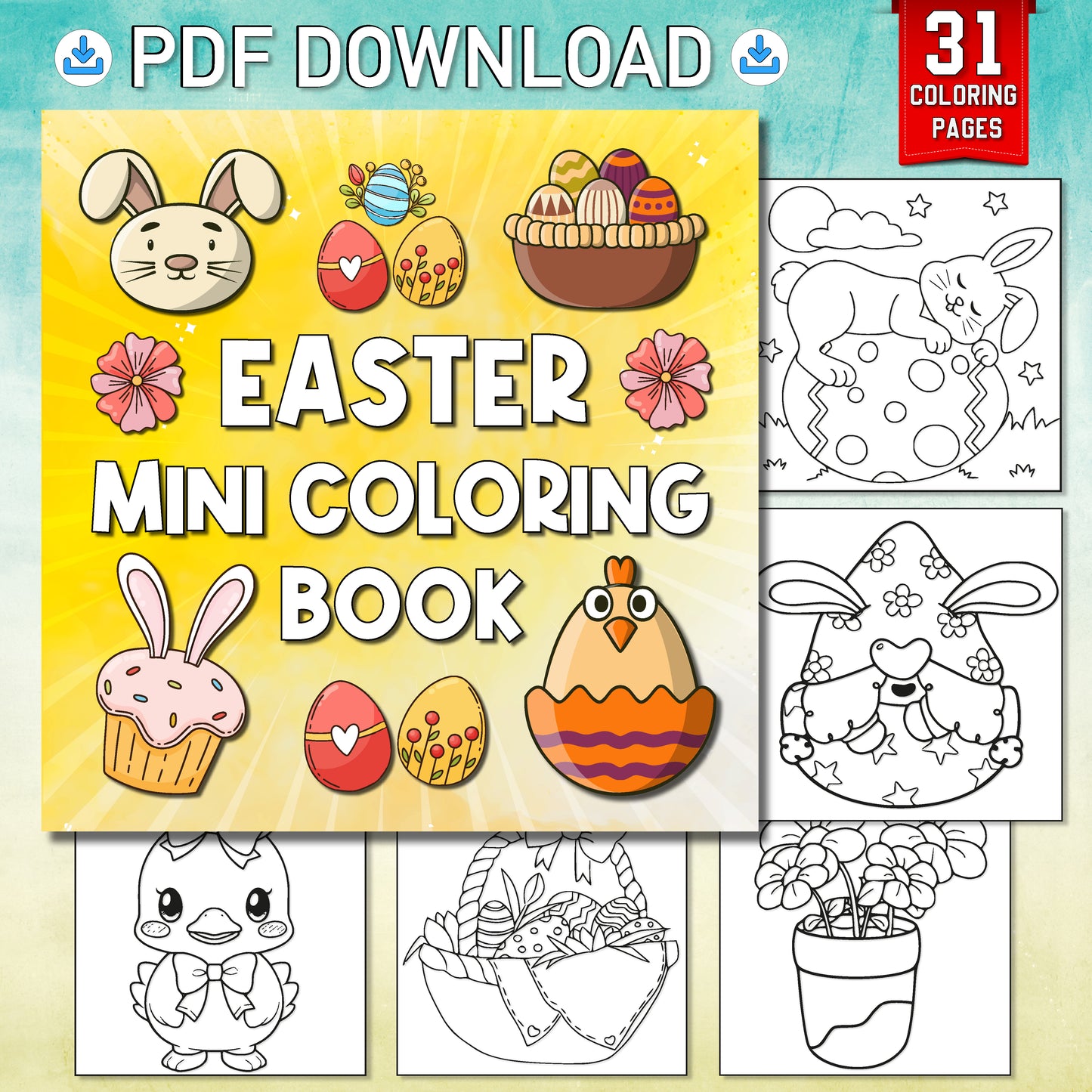 Easter Coloring Book: 31 Bold and Easy Designs for Adults, Teens, and Kids. Instant Download, Printable PDF File.